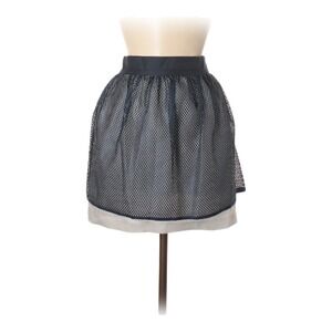 Thread Social Mini Skirt 6 Cream Blue Mesh Overlay Pleating Preppy Whimsigoth